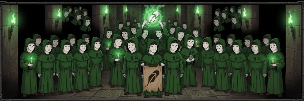 The full Order of Memelords gathered in the chamber, torches lit, arrow glowing